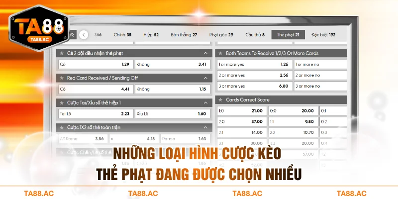 Những loại hình cược kèo thẻ phạt đang được chọn nhiều